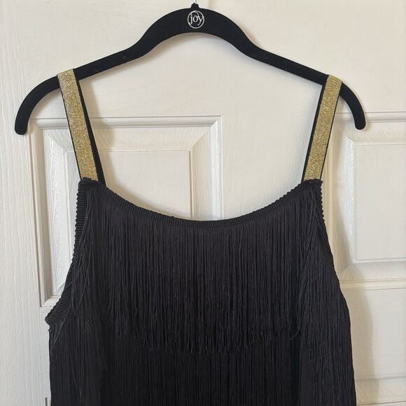 Roaring 20s Flapper Mini Dress Fringe Black Gold Size XL Party Retro‎ Cocktail - Picture 9 of 12